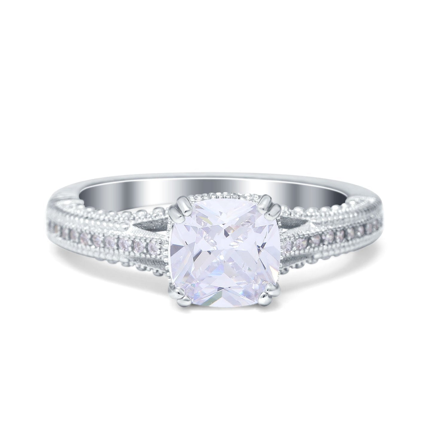 Cushion Cut Art Deco Cubic Zirconia Engagement Ring