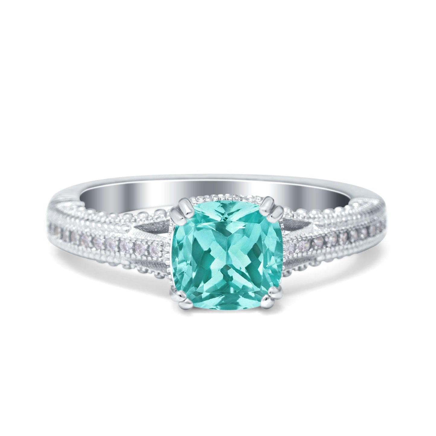 Cushion Cut Art Deco Paraiba Tourmaline CZ Engagement Ring