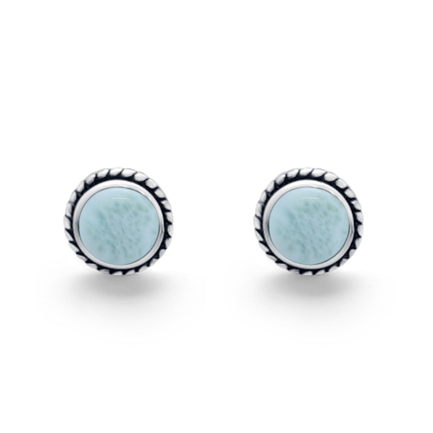 Twisted Rope Design Round Simulated Larimar Stud Post Earrings