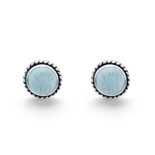 Twisted Rope Design Round Simulated Larimar Stud Post Earrings