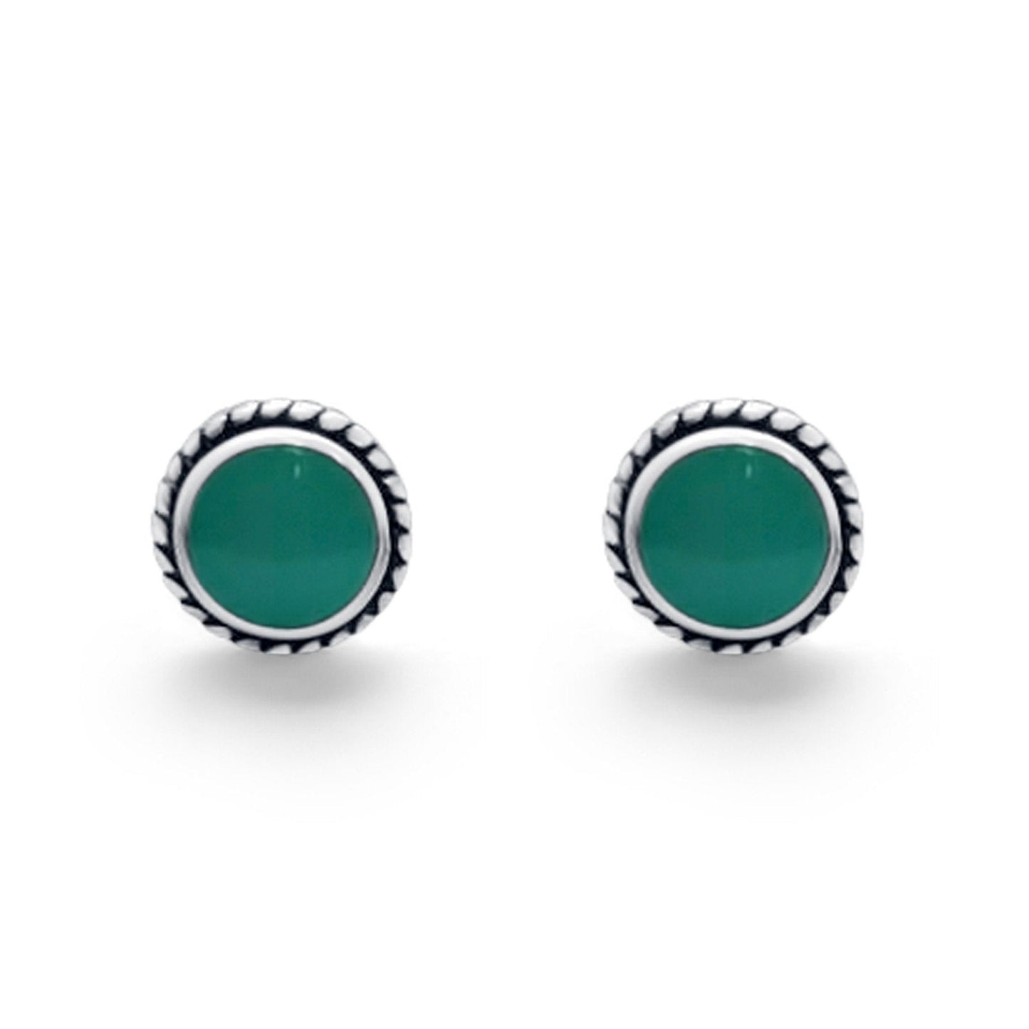 Twisted Rope Design Stud Post Earrings Round Simulated Turquoise