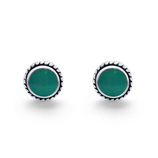 Twisted Rope Design Stud Post Earrings Round Simulated Turquoise