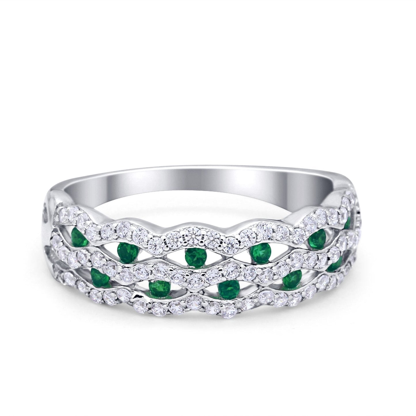 Half Eternity Wedding Ring Round Simulated Green Emerald CZ