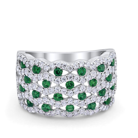 Wide Half Eternity Ring Round Simulated Green Emerald CZ