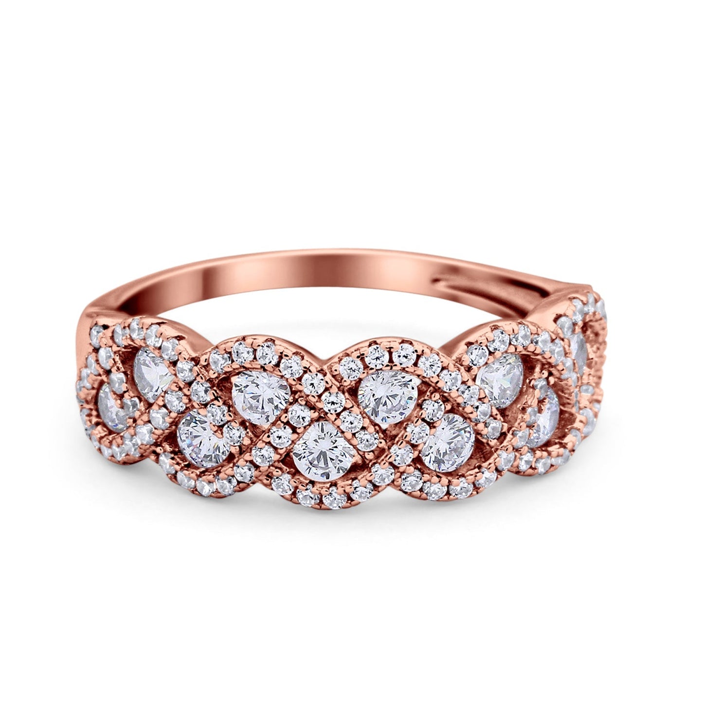 Weave Crisscross Infinity Rose Tone, Simulated CZ Round Eternity Ring