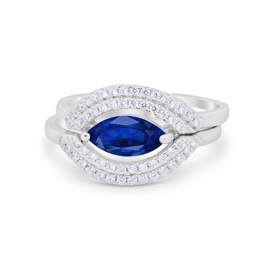 Two Piece Marquise Wedding Engagement Bridal Ring Band Simulated Blue Sapphire CZ