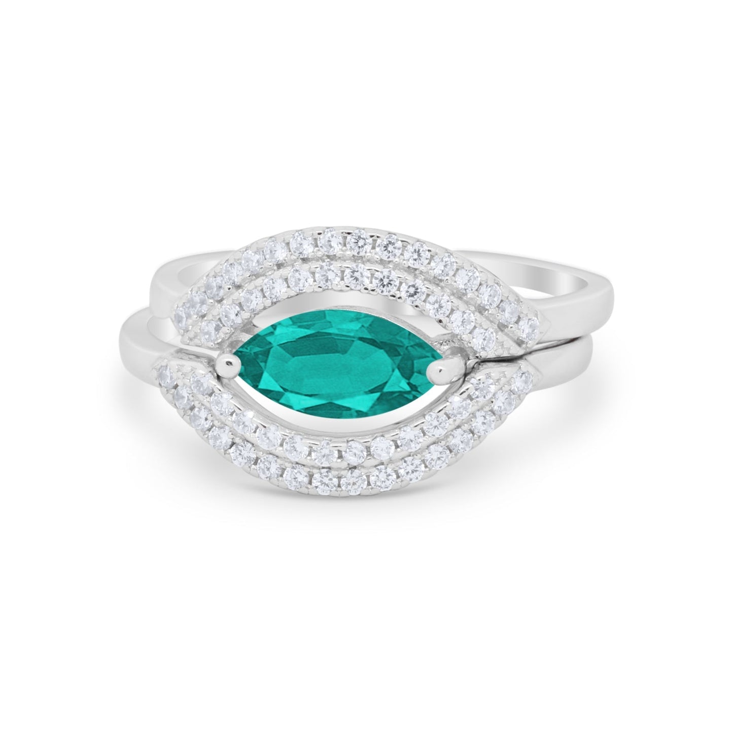 Two Piece Marquise Wedding Engagement Bridal Ring Band Simulated Paraiba Tourmaline CZ