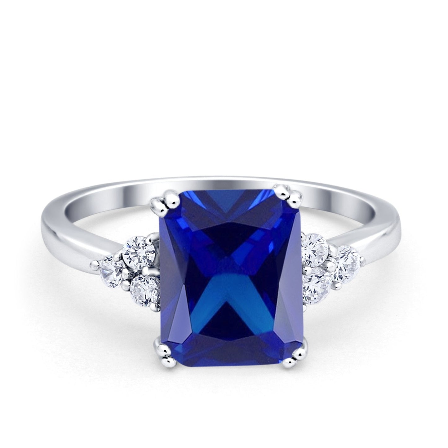 Art Deco Emerald Cut Wedding Ring Simulated Blue Sapphire CZ