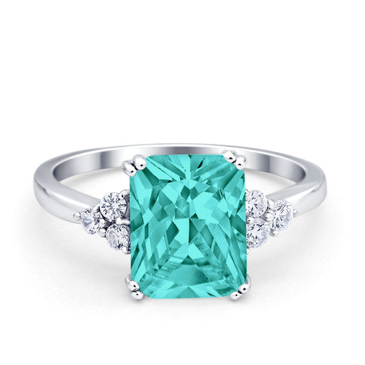 Art Deco Emerald Cut Wedding Ring Simulated Paraiba Tourmaline CZ