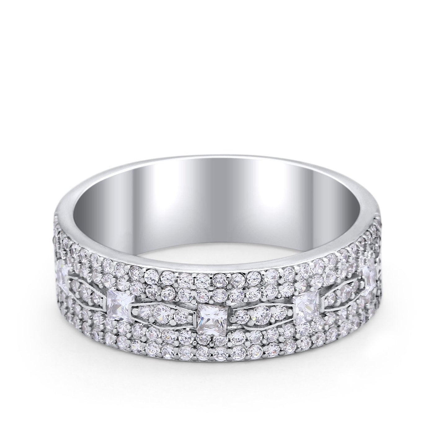 Wedding Band Eternity Ring Round Princess Cut Round CZ