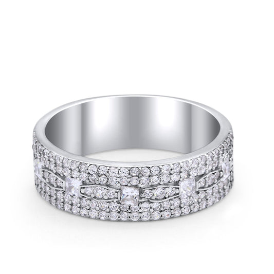 Wedding Band Eternity Ring Round Princess Cut Round CZ