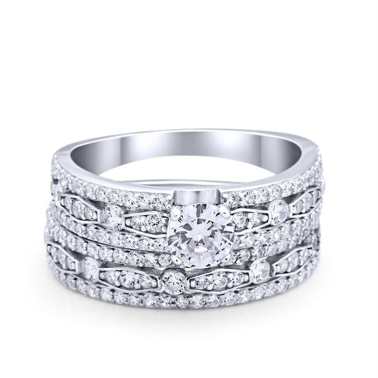 Bridal Set Wedding Ring Band Round Simulated Cubic Zirconia