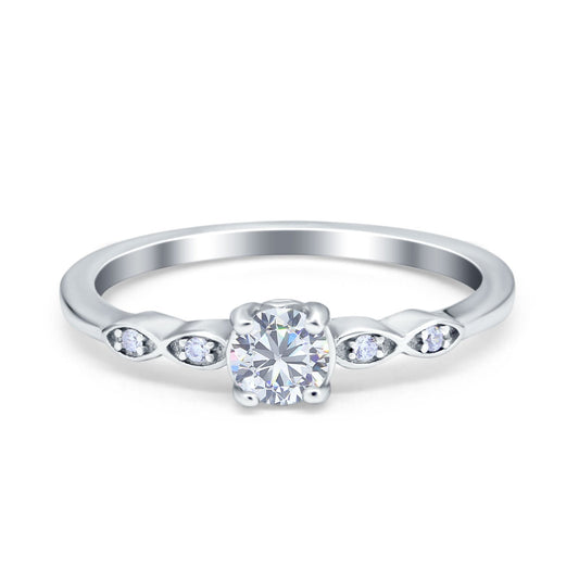 Petite Dainty Wedding Ring Round Simulated Cubic Zirconia