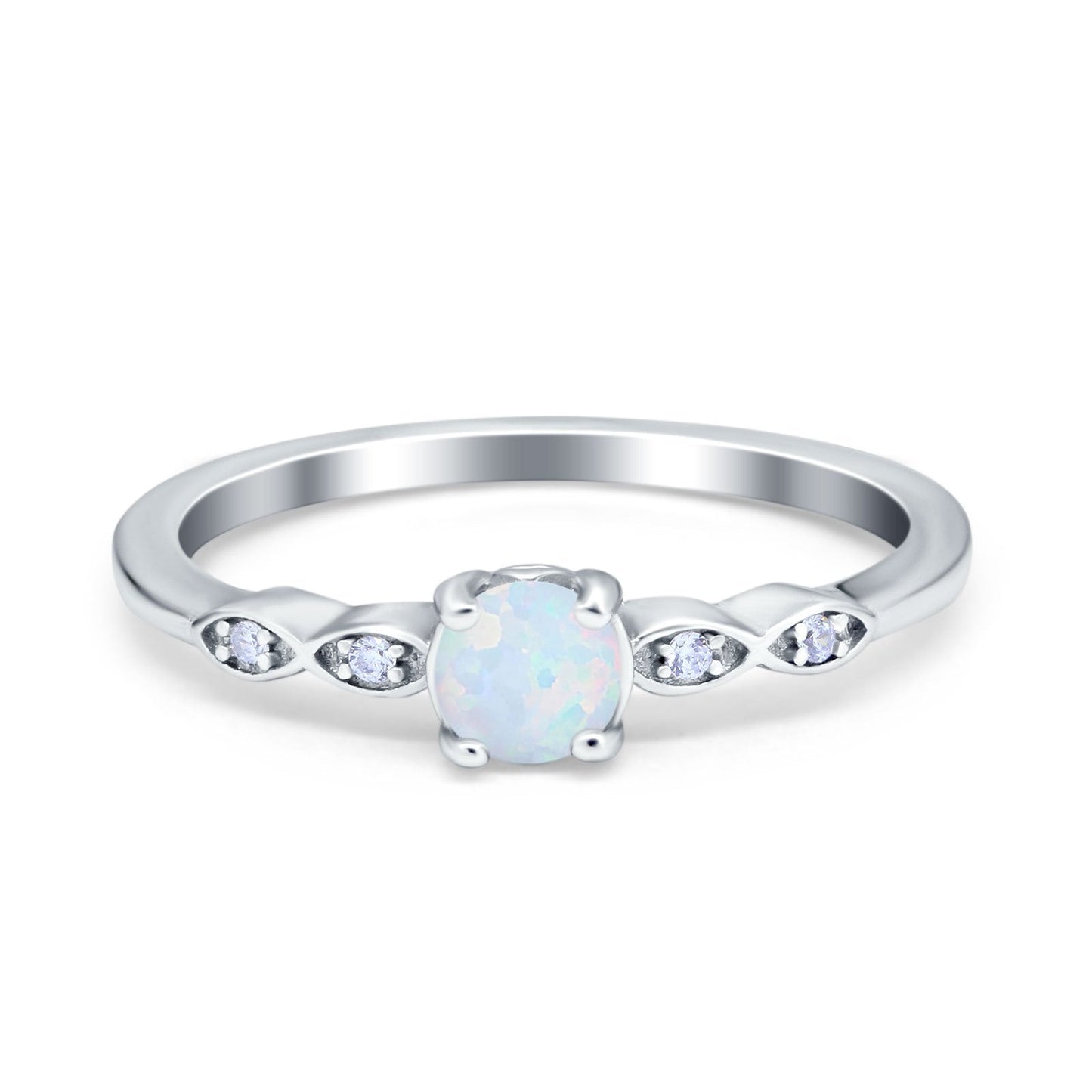 Petite Dainty Wedding Ring Round Lab Created White Opal