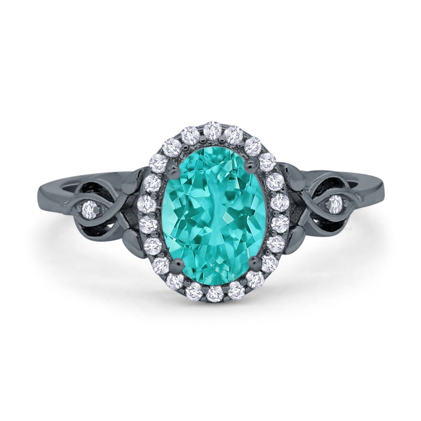 Oval Halo Black Tone, Paraiba Tourmaline CZ Engagement Ring