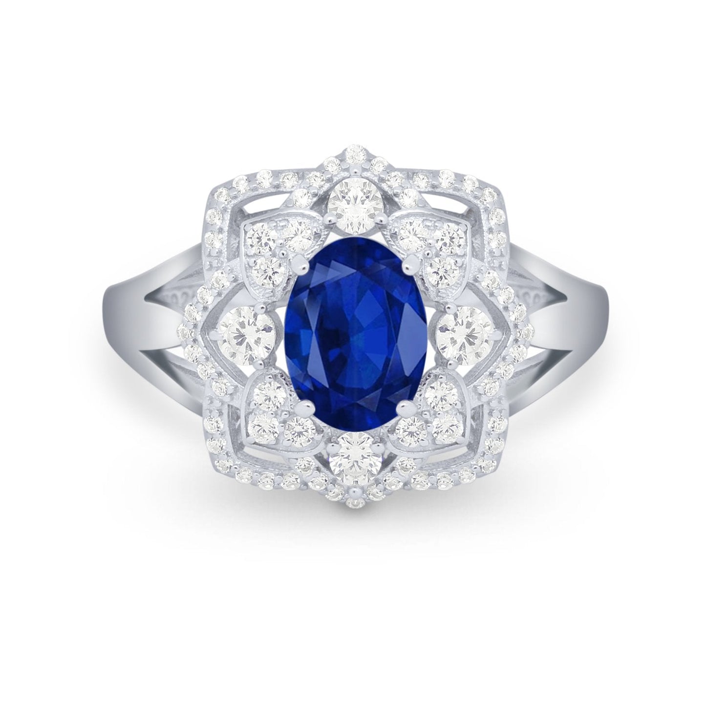 Art Deco Oval Wedding Ring Simulated Blue Sapphire CZ