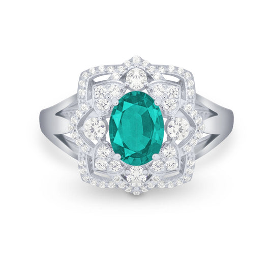 Art Deco Oval Wedding Ring Simulated Paraiba Tourmaline CZ