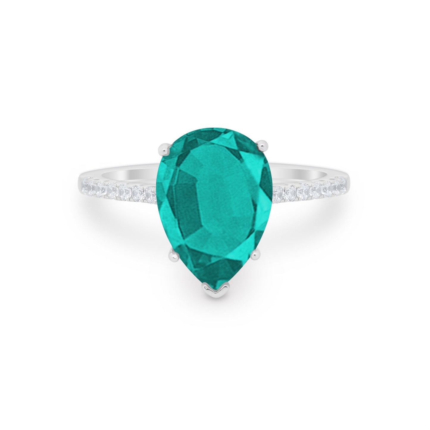 Teardrop Engagement Ring Simulated Paraiba Tourmaline CZ