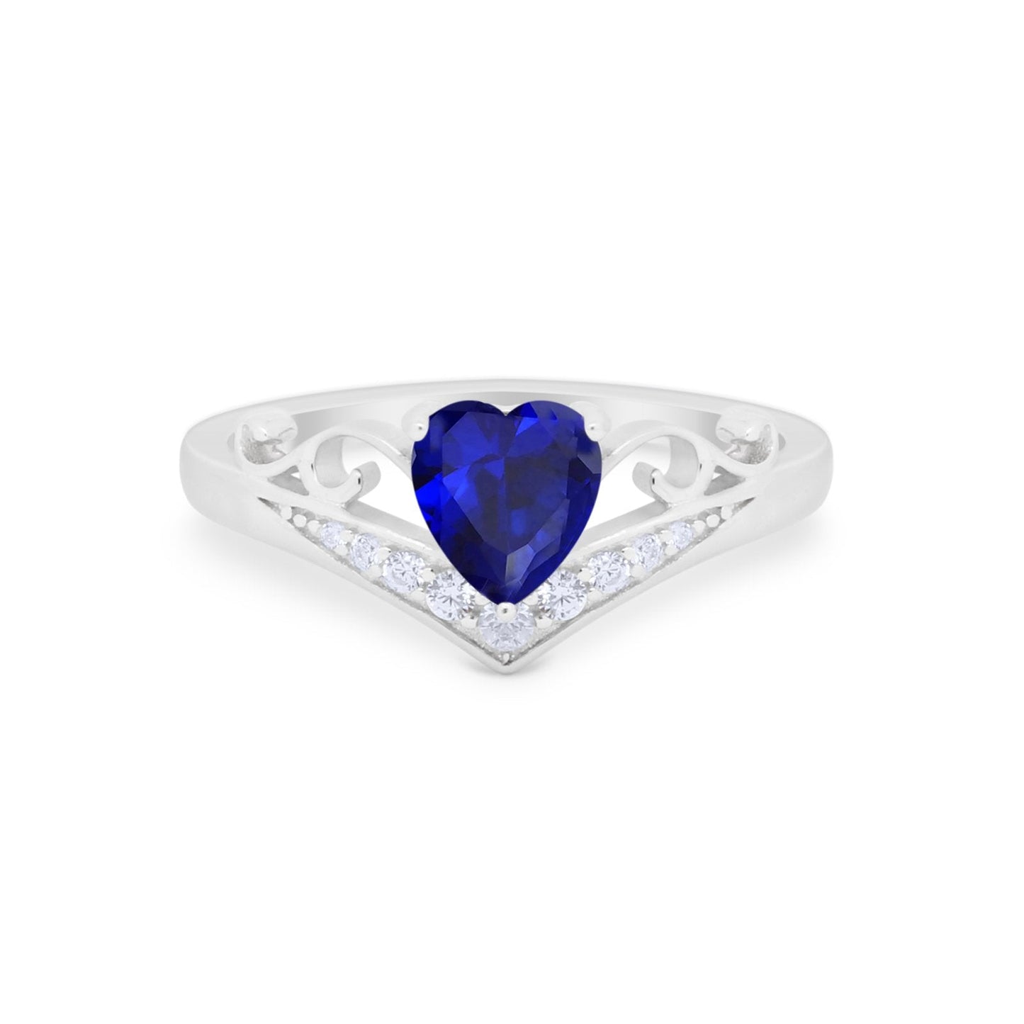 Heart Filigree Thumb Ring Round Simulated Blue Sapphire CZ