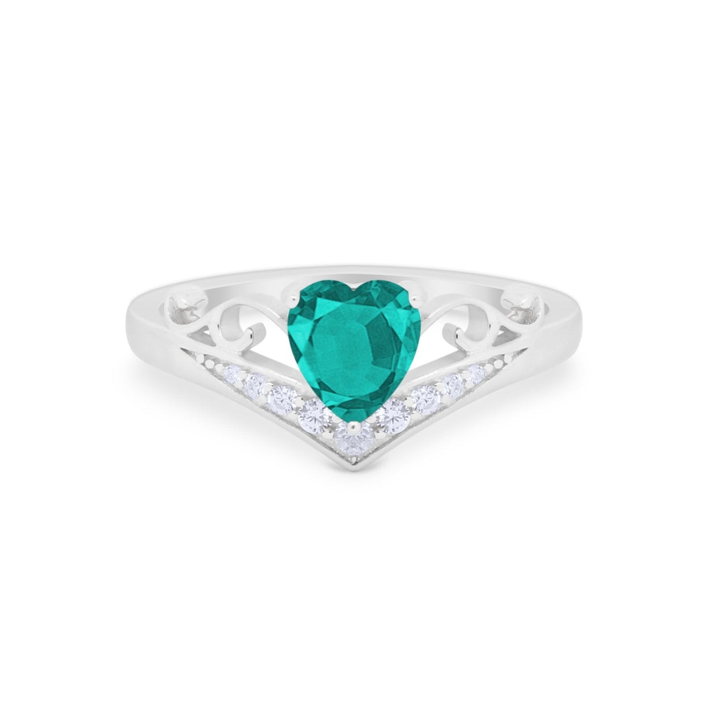 Heart Filigree Thumb Ring Round Simulated Paraiba Tourmaline CZ