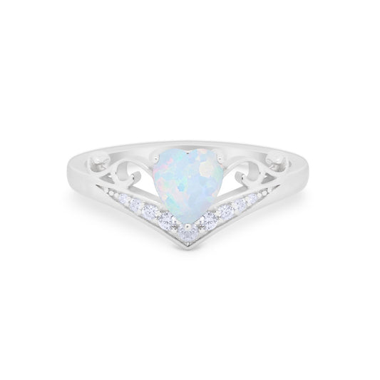 Heart Filigree Thumb Ring Round Lab Created White Opal