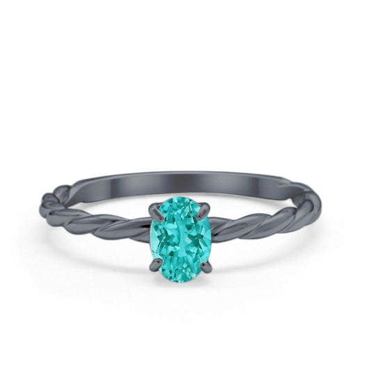 Oval Solitaire Black Tone, Simulated Paraiba Tourmaline CZ Wedding Ring