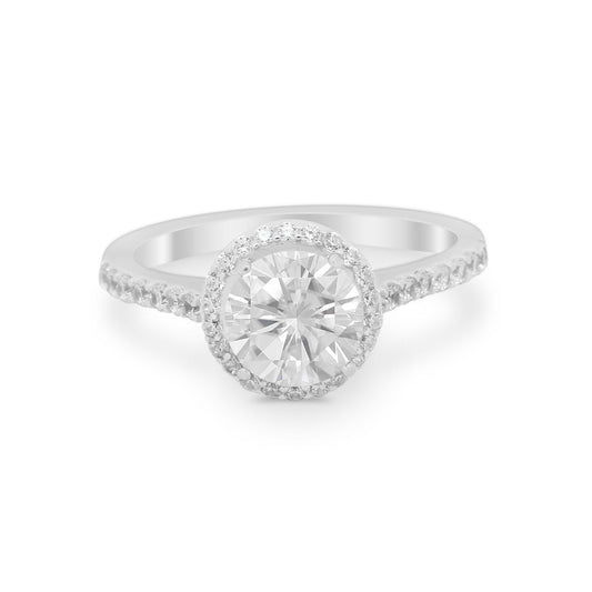 Accent Dazzling Wedding Ring Round Simulated Cubic Zirconia