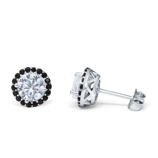 Halo Bridal Stud Earrings Engagement Wedding Round Black CZ