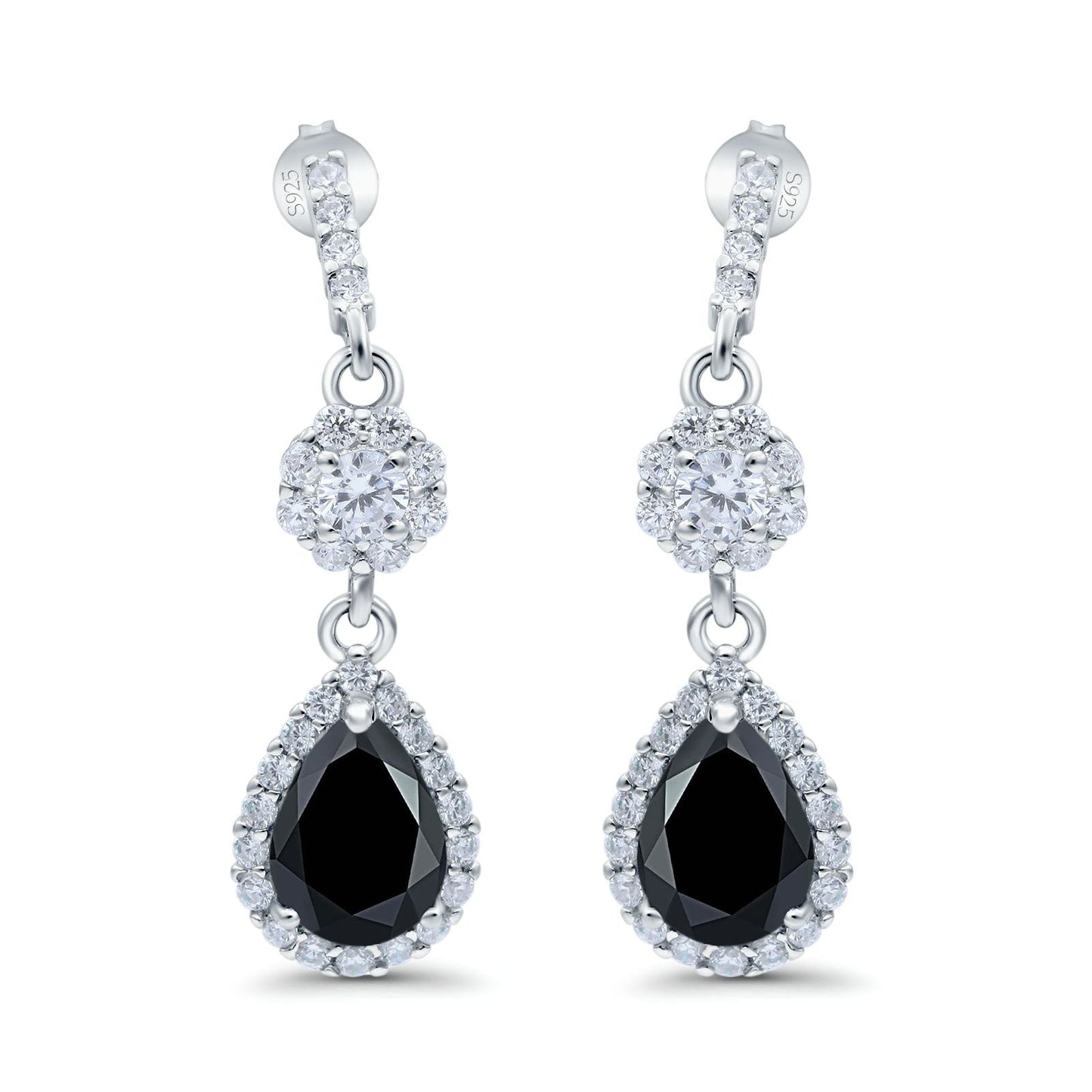 Halo Dangle & Drop Earrings Pear Simulated Black CZ