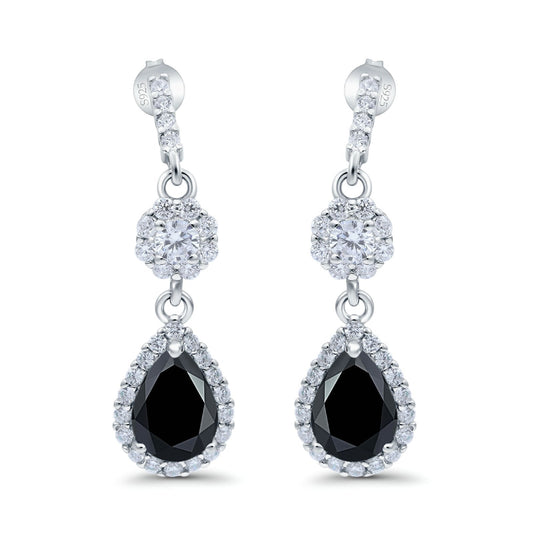 Halo Dangle & Drop Earrings Pear Simulated Black CZ