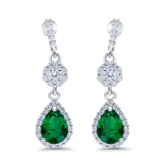 Halo Dangle & Drop Earrings Pear Simulated Green Emerald CZ