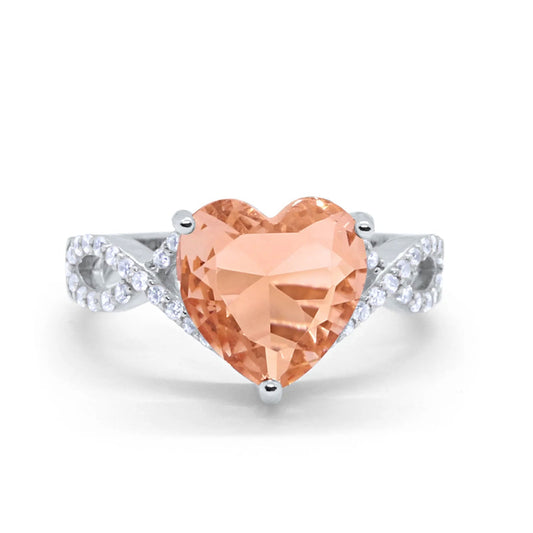 Art Deco Heart Promise Twisted Shank Simulated Morganite CZ Wedding Ring