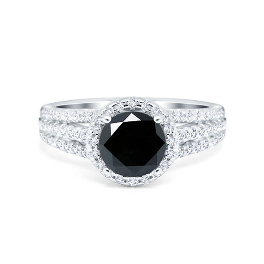 Halo Accent Dazzling Simulated Black CZ Engagement Ring