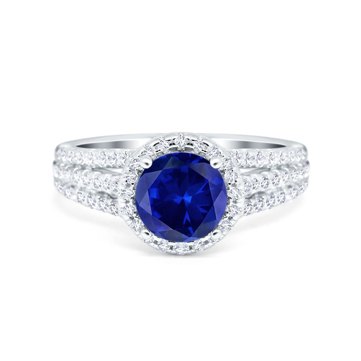 Halo Accent Dazzling Simulated Blue Sapphire CZ  Engagement Ring