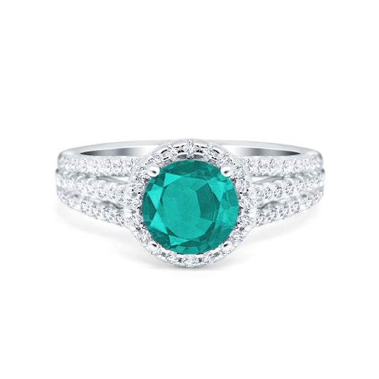 Halo Accent Dazzling Simulated Paraiba Tourmaline CZ Engagement Ring