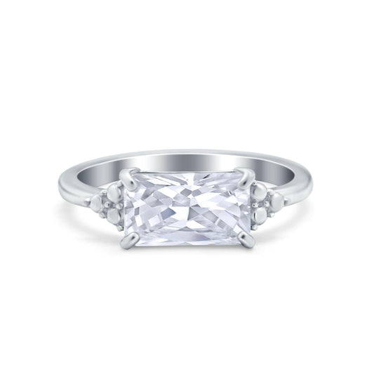 Emerald Cut Sideways Simulated Cubic Zirconia Ring