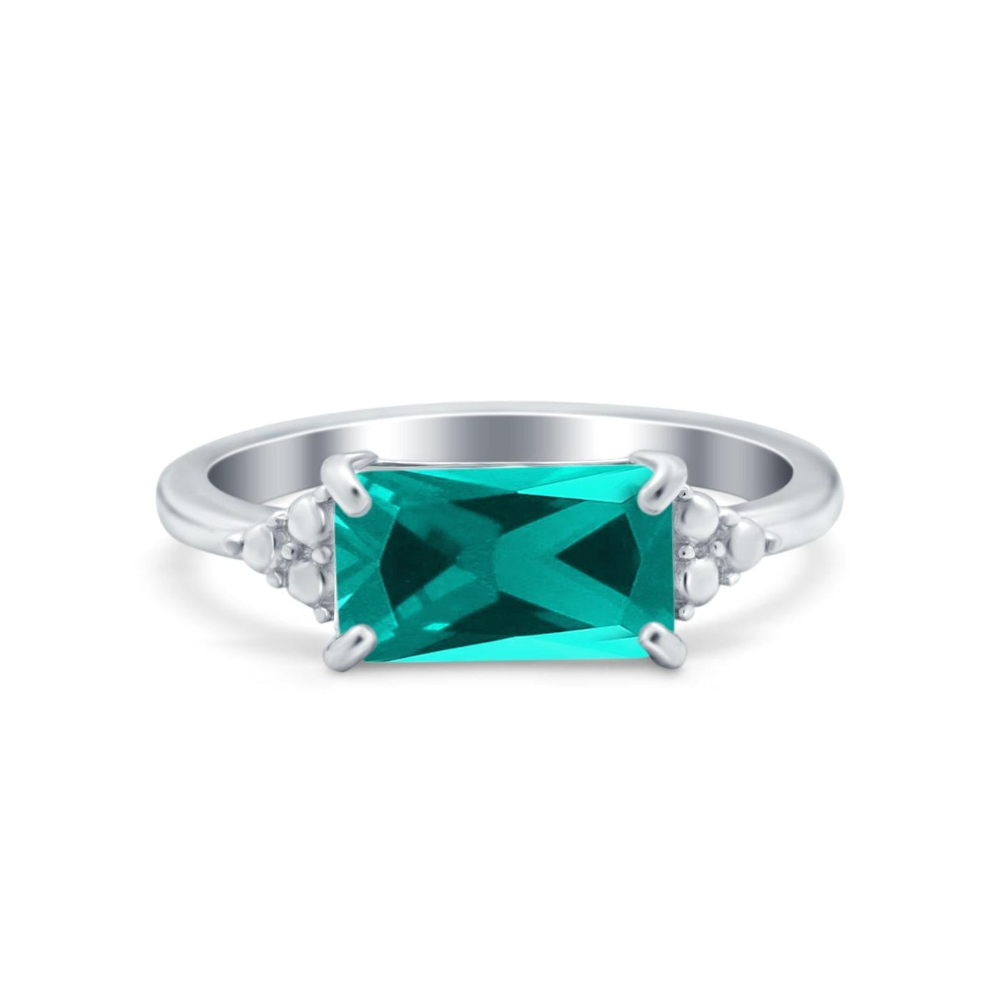 Emerald Cut Sideways Simulated Paraiba Tourmaline CZ Ring