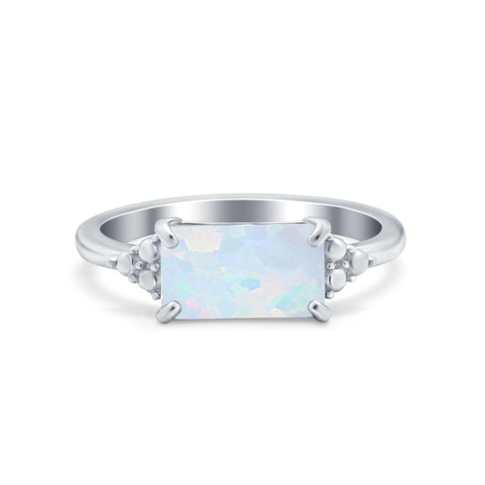 Sideways Dainty Lab Created White Opal Fashion Ring