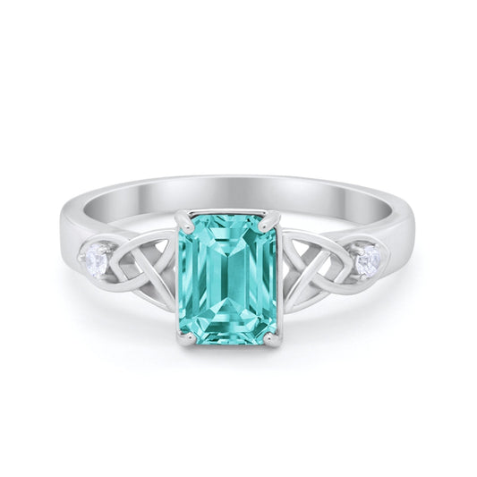 Wedding Ring Emerald Cut Round Simulated Paraiba Tourmaline CZ