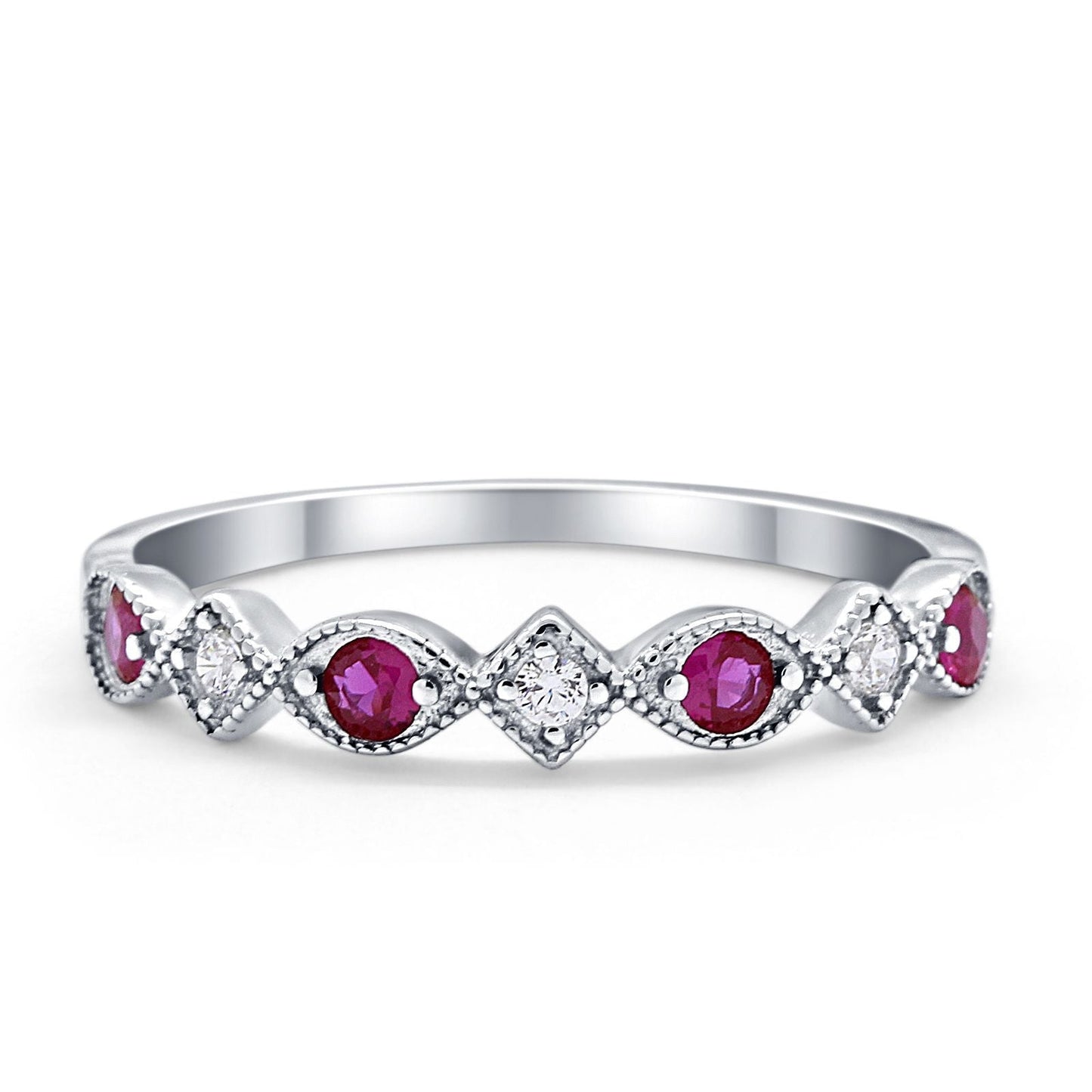 Art Deco Stacking Half Eternity Simulated Ruby CZ Wedding Ring