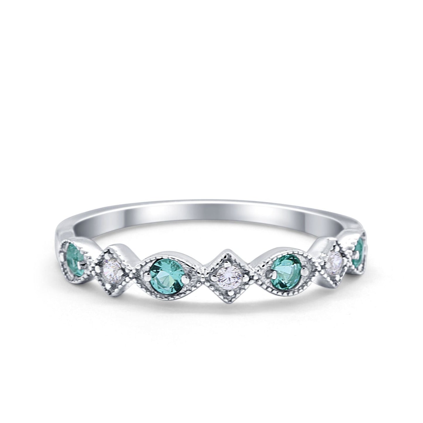 Art Deco Stacking Half Eternity Wedding Ring Simulated Paraiba Tourmaline CZ