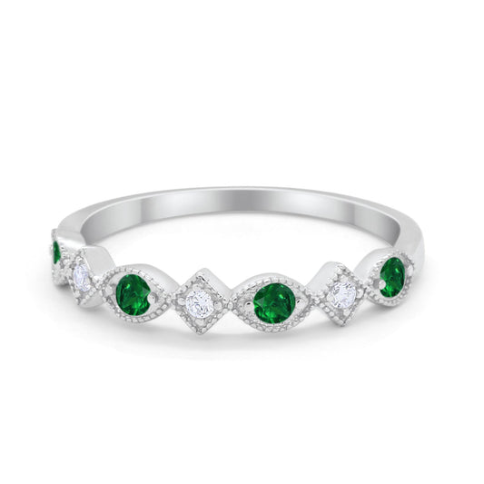 Art Deco Stacking Half Eternity Simulated Green Emerald CZ Wedding Ring