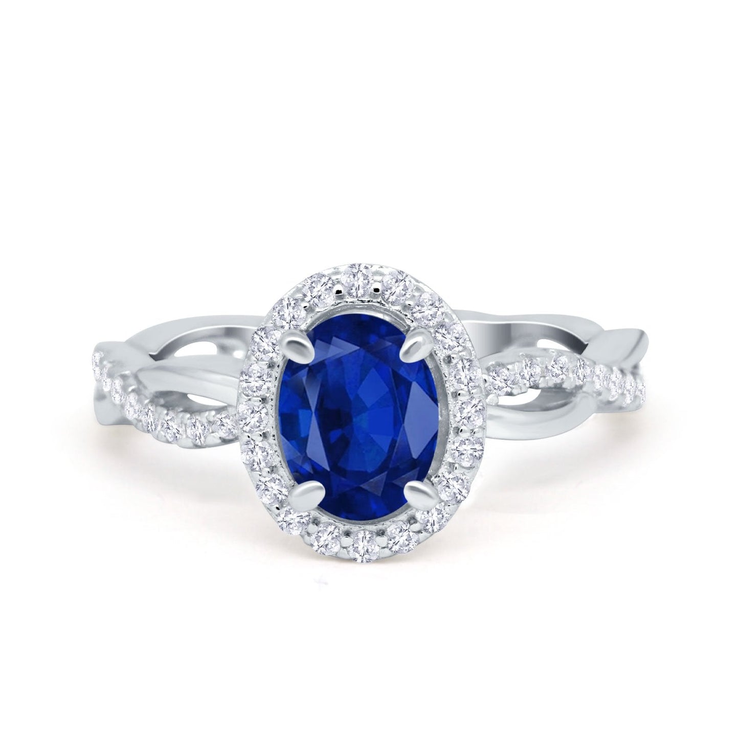 Halo Infinity Shank Engagement Ring Simulated Blue Sapphire CZ