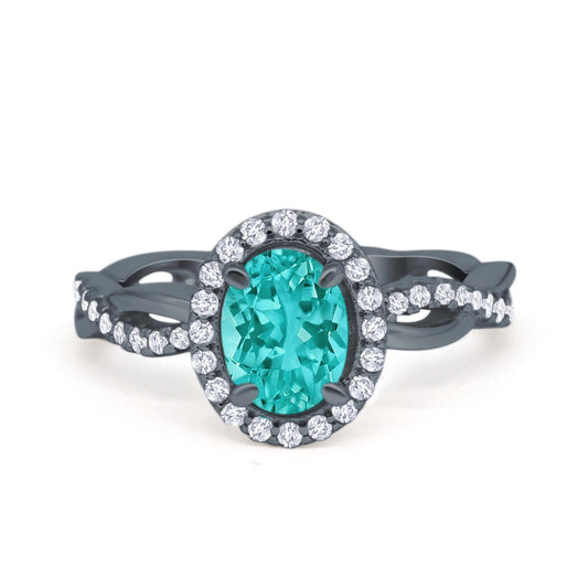 Halo Infinity Shank Engagement Ring Black Tone, Simulated Paraiba Tourmaline CZ