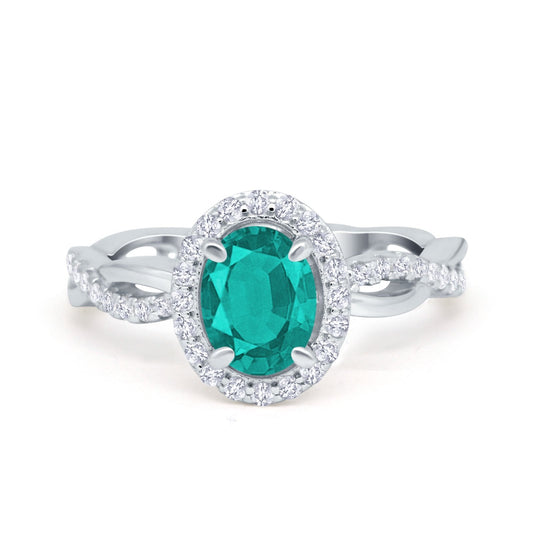 Halo Infinity Shank Engagement Ring Simulated Paraiba Tourmaline CZ