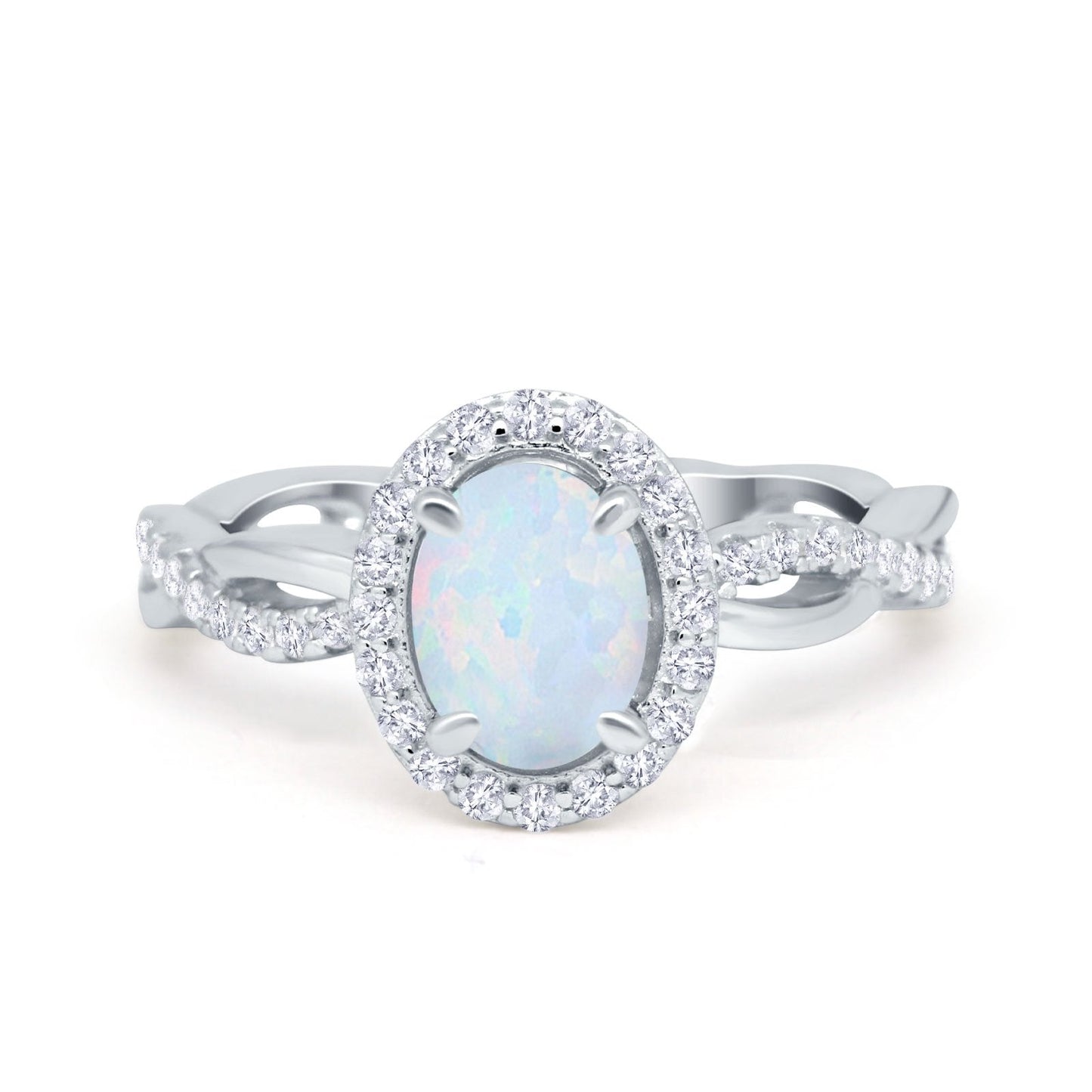 Halo Infinity Shank Engagement Ring Lab Created White Opal