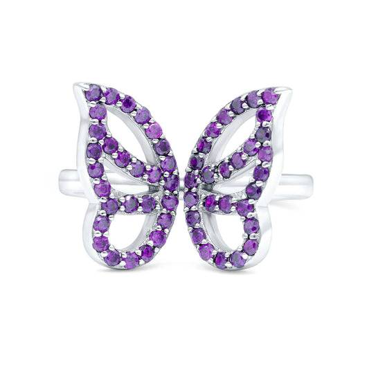 Butterfly Ring Simulated Amethyst CZ Wedding Band