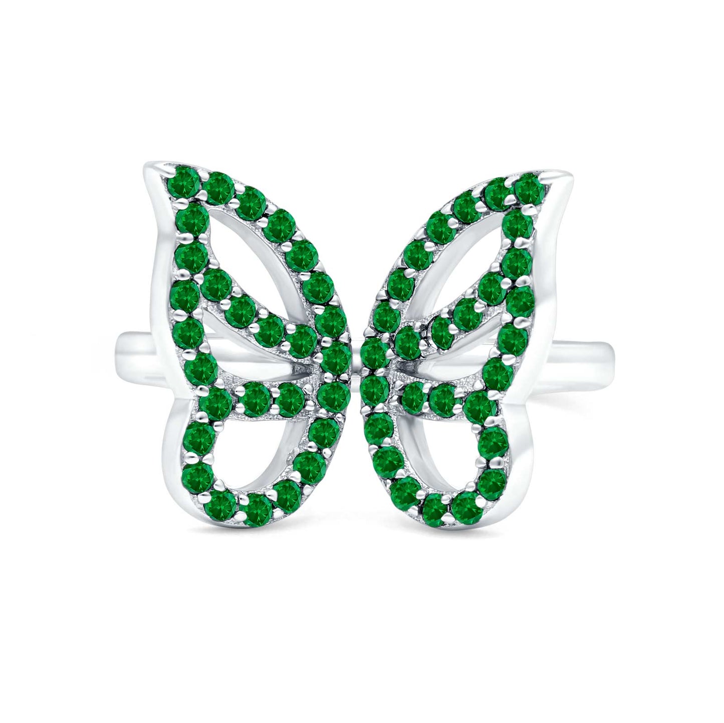 Butterfly Ring Simulated Green Emerald CZ Wedding Band