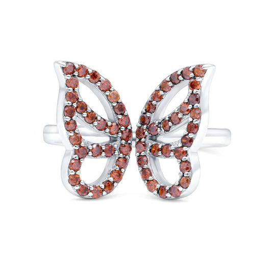 Butterfly Ring Simulated Garnet CZ Wedding Band