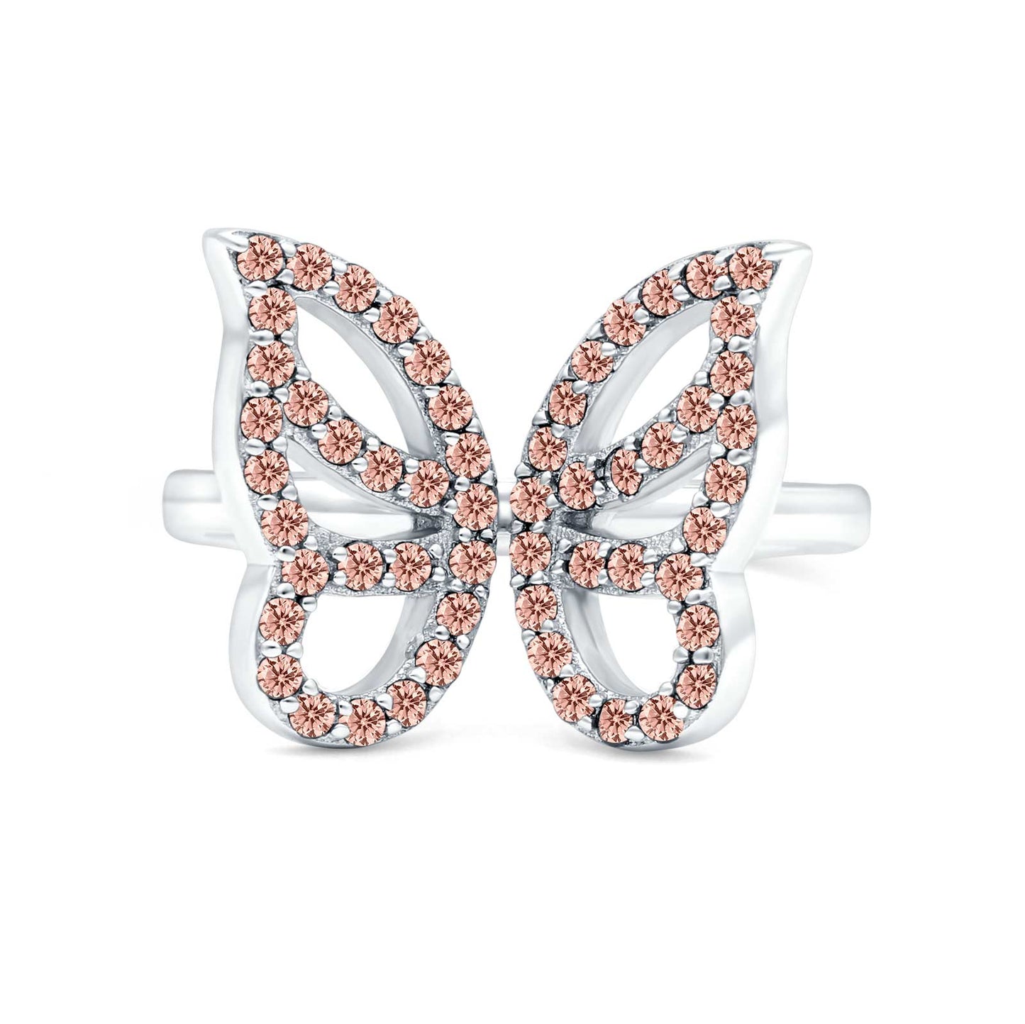 Butterfly Ring Simulated Morganite CZ Wedding Band